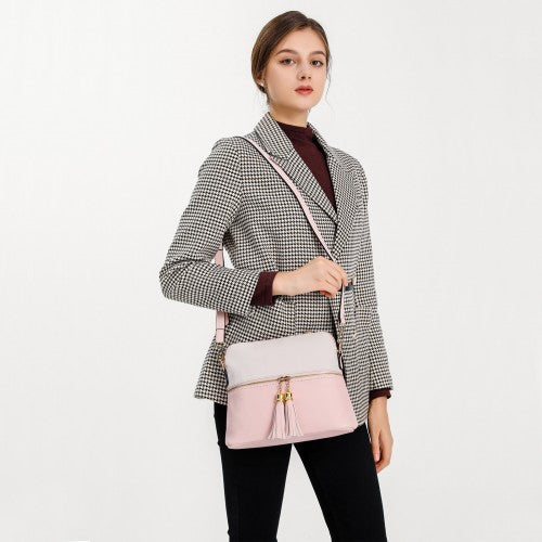 Miss Lulu 3 Piece Leather Look Tote Bag Set - Pink And Beige