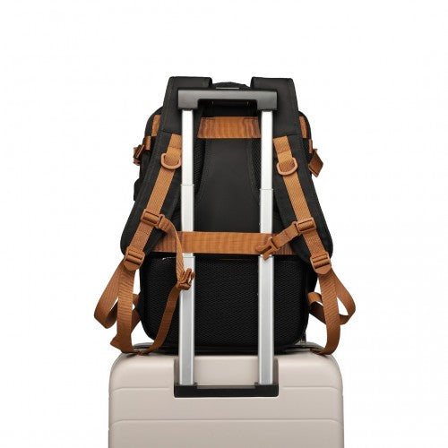 Water-Resistant Functional Backpack With Shoe Compartment And USB Charing Port - Black