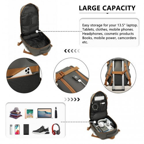 Water-Resistant Functional Backpack With Shoe Compartment And USB Charing Port - Grey