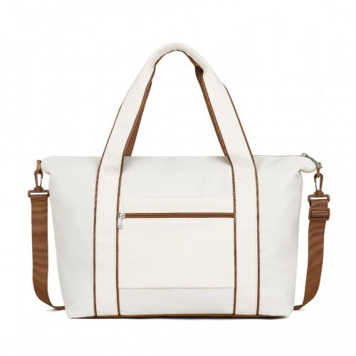 Kono Lightweight Waterproof Weekender Tote Bag Foldable Cabin Flight Duffel Ideal for Underseat Carry-On Travel - Beige/Brown