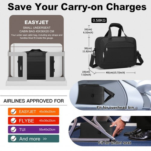 Kono Water-Resistant Carry-On Cabin Bag with Laptop Compartment for Business Weekend & Daily Use