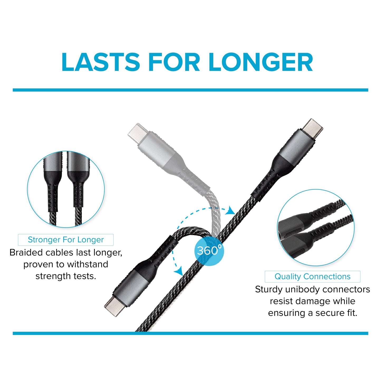 Maplin USB-C to USB-C 60W PD Braided Cable - Silver