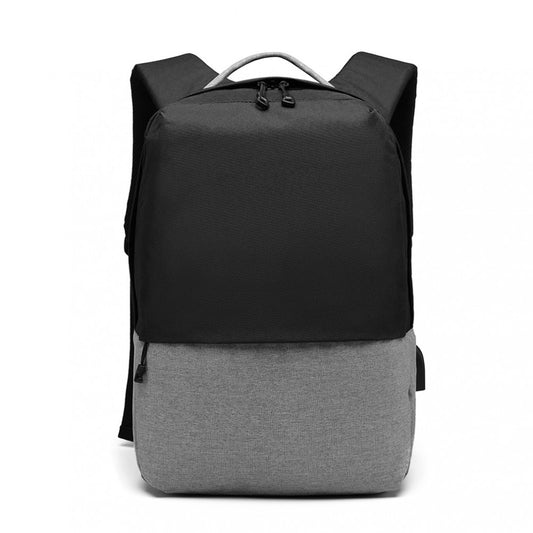 Kono Waterproof Basic Backpack With USB Charging Port - Black/Grey