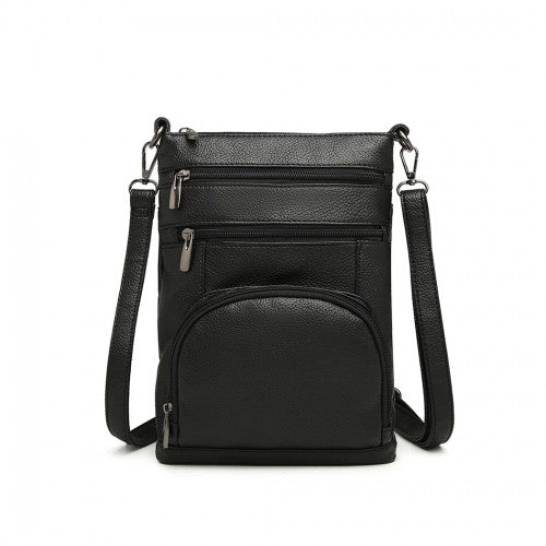 Miss Lulu Multi Pocket Leather Look RFID-Blocking Cross Body Bag - Black