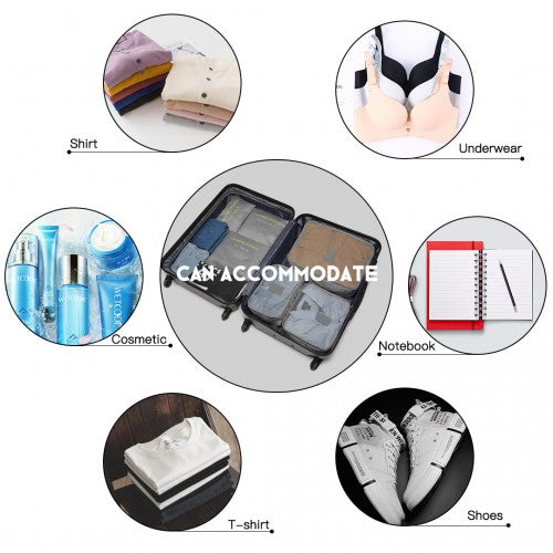 Miss Lulu 6 Piece Polyester Travel Luggage Organiser Bag Set - Grey