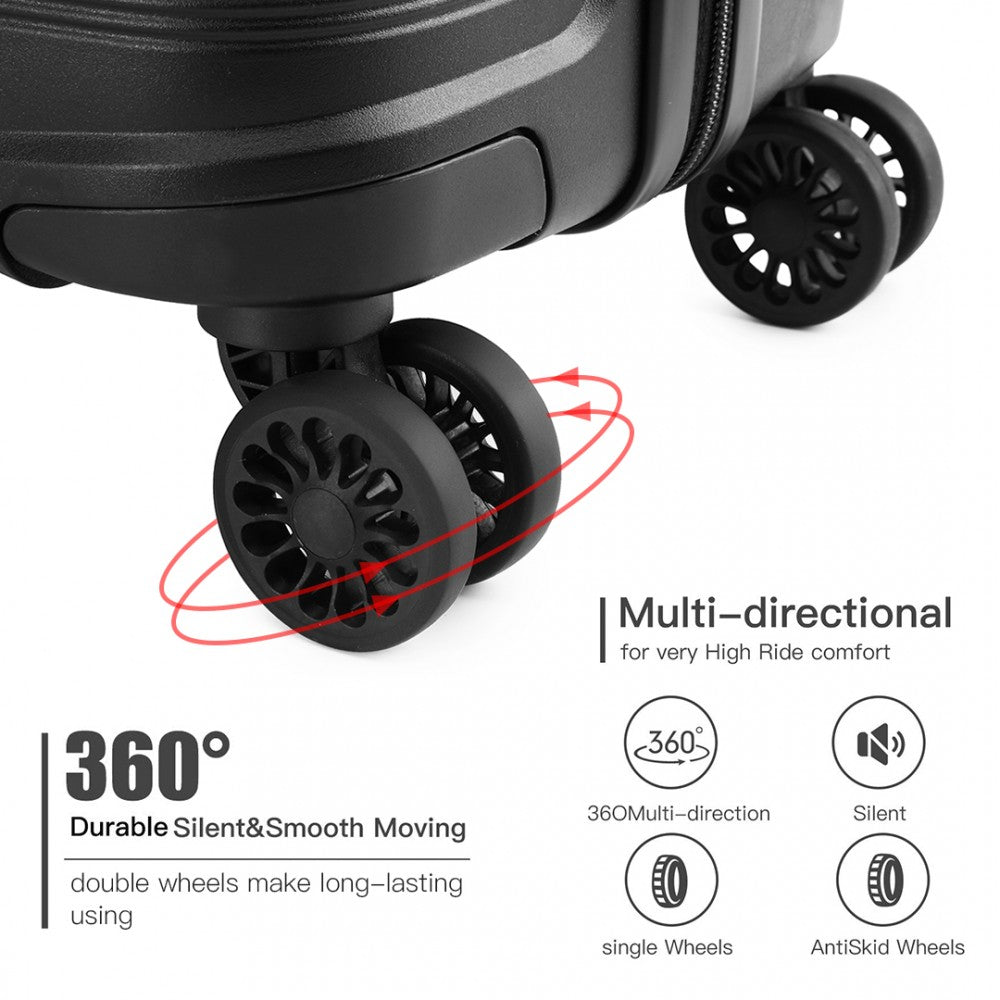 Kono Bright Hard Shell PP Suitcase 3 Pieces Set - Classic Collection - Black