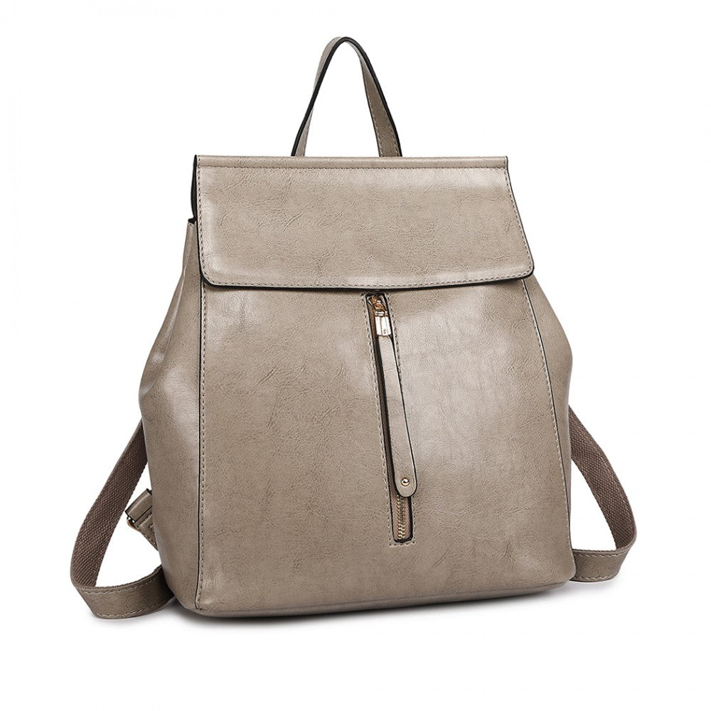 Miss Lulu Vintage Oil-Wax Faux Leather Backpack - Grey