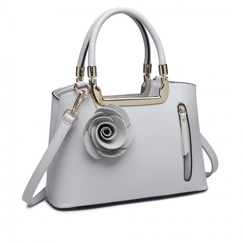 Miss Lulu PU Leather Rose Hanging Ornament Handbag - Grey