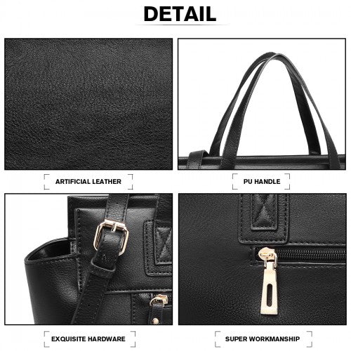 Miss Lulu Leather Look Classic Handbag - Black