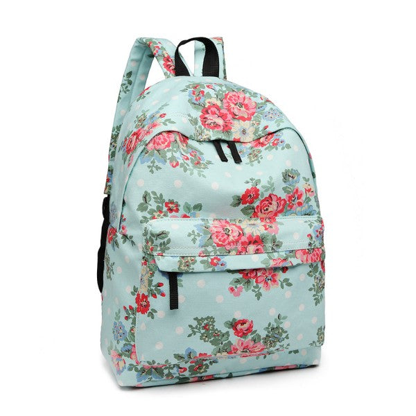 Miss Lulu Large Backpack Flower Polka Dot  - Light Blue