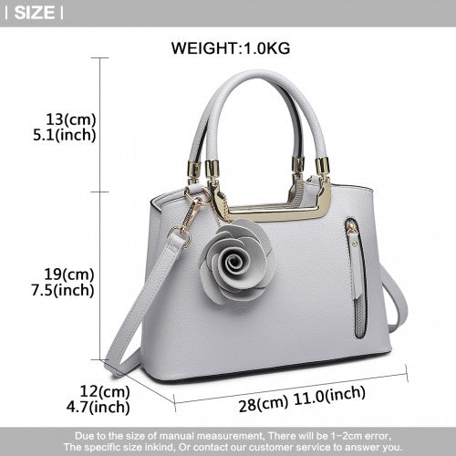 Miss Lulu PU Leather Rose Hanging Ornament Handbag - Grey