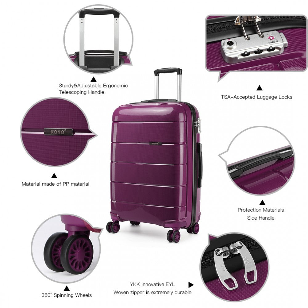 Kono 20/24/28” Hard Shell PP Suitcase Set - Purple