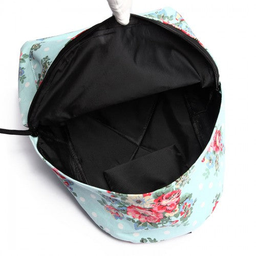 Miss Lulu Large Backpack Flower Polka Dot  - Light Blue