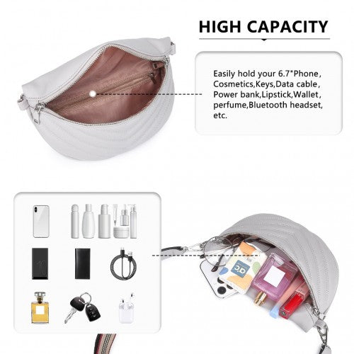 Miss Lulu Wide Strap Bum Bag Lightweight Adjustable Waist Bag - Grey