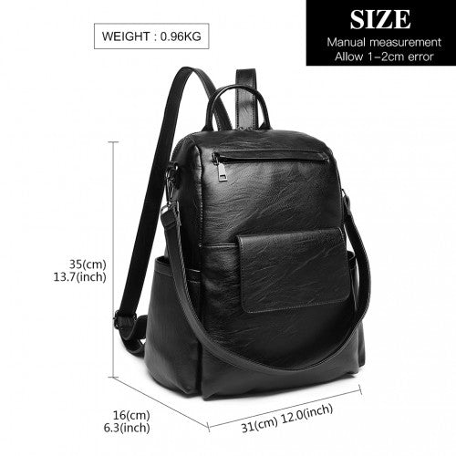 Miss Lulu Large Leather Look Backpack - Black