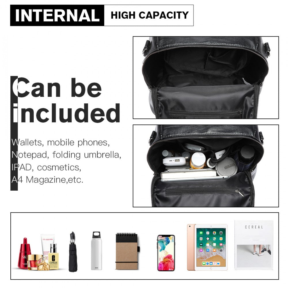 Miss Lulu Large Leather Look Backpack - Black