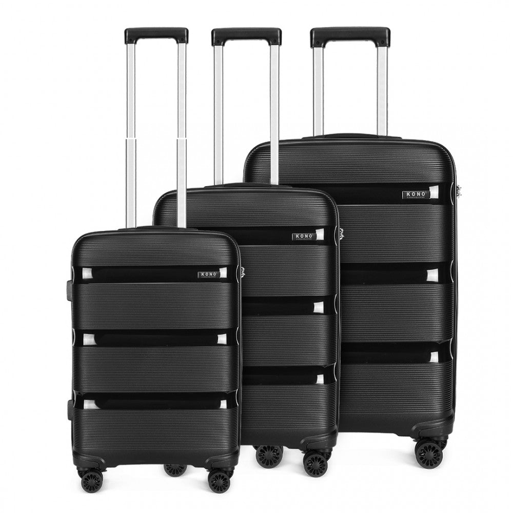Kono Bright Hard Shell PP Suitcase 3 Pieces Set - Classic Collection - Black