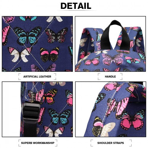 Miss Lulu Large Backpack Butterfly Navy