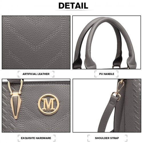 Miss Lulu Leather Look Weave Effect Shoulder Bag - Grey