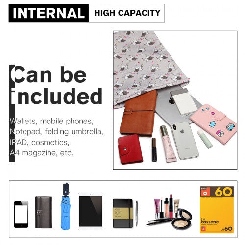 Miss Lulu Unicorn Print Drawstring Backpack - Grey