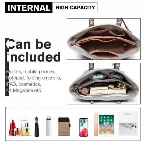 Miss Lulu Minimalist Tote Handbag Structured - Grey