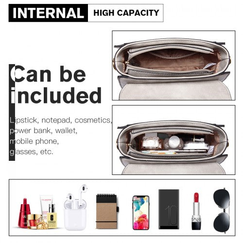 Miss Lulu Leather Look Midi Handbag - Grey