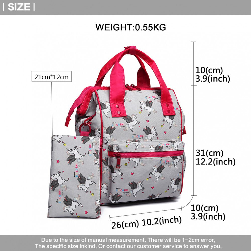 Miss Lulu Child's Unicorn Backpack With Pencil Case - Grey