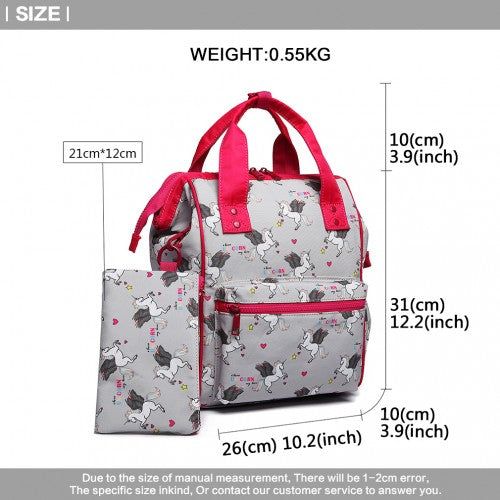 Miss Lulu Child's Unicorn Backpack With Pencil Case - Grey