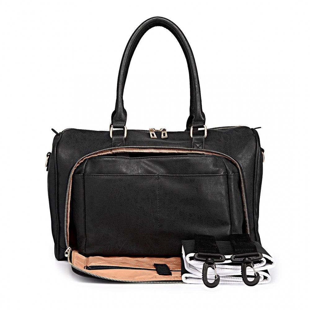Miss Lulu Leather Look Maternity Changing Shoulder Bag Black