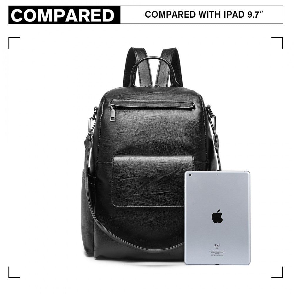 Miss Lulu Large Leather Look Backpack - Black