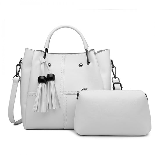 Miss Lulu Leather Look 2 In 1 Bucket Handbag - Beige