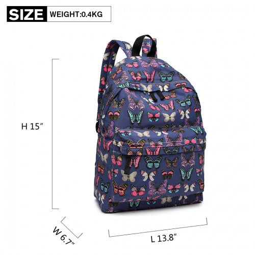 Miss Lulu Large Backpack Butterfly Navy