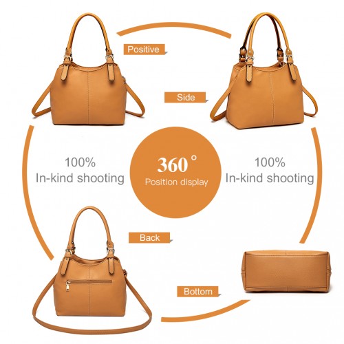 Miss Lulu Multi Compartment Shoulder Bag - Brown