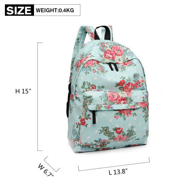 Miss Lulu Large Backpack Flower Polka Dot  - Light Blue