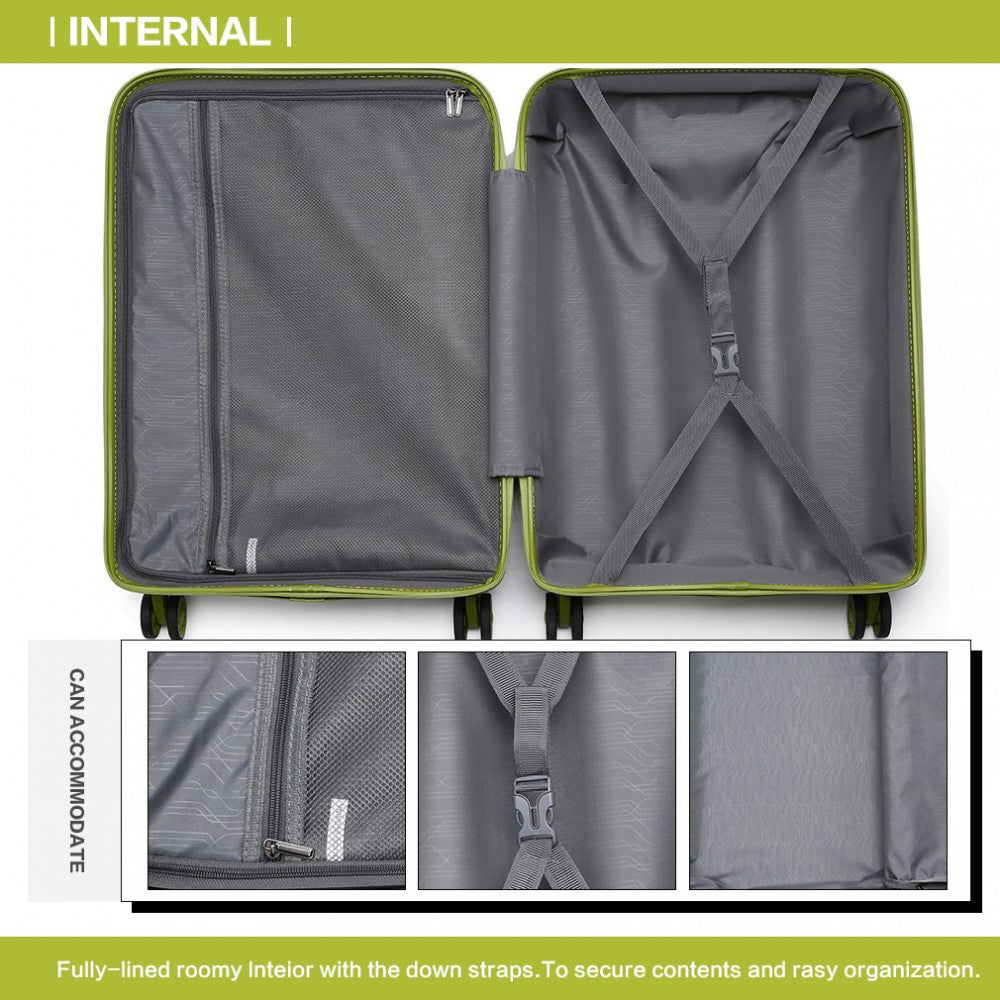 Kono Bright Hard Shell PP Suitcase 3 Pieces Set - Classic Collection - Green