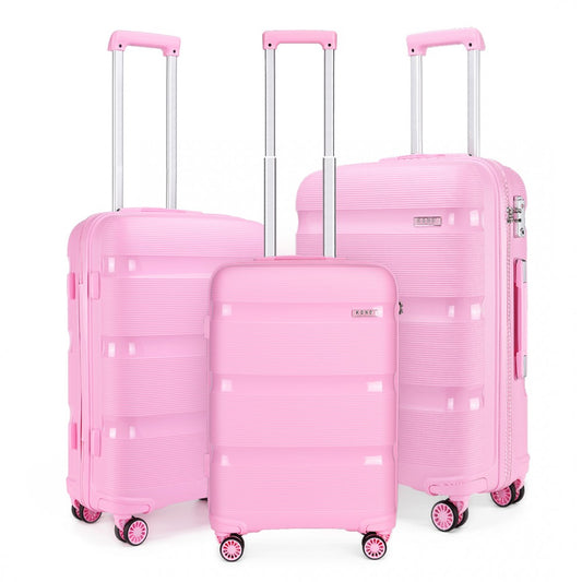 Kono Bright Hard Shell PP Suitcase 3 Pieces Set - Classic Collection - Pink