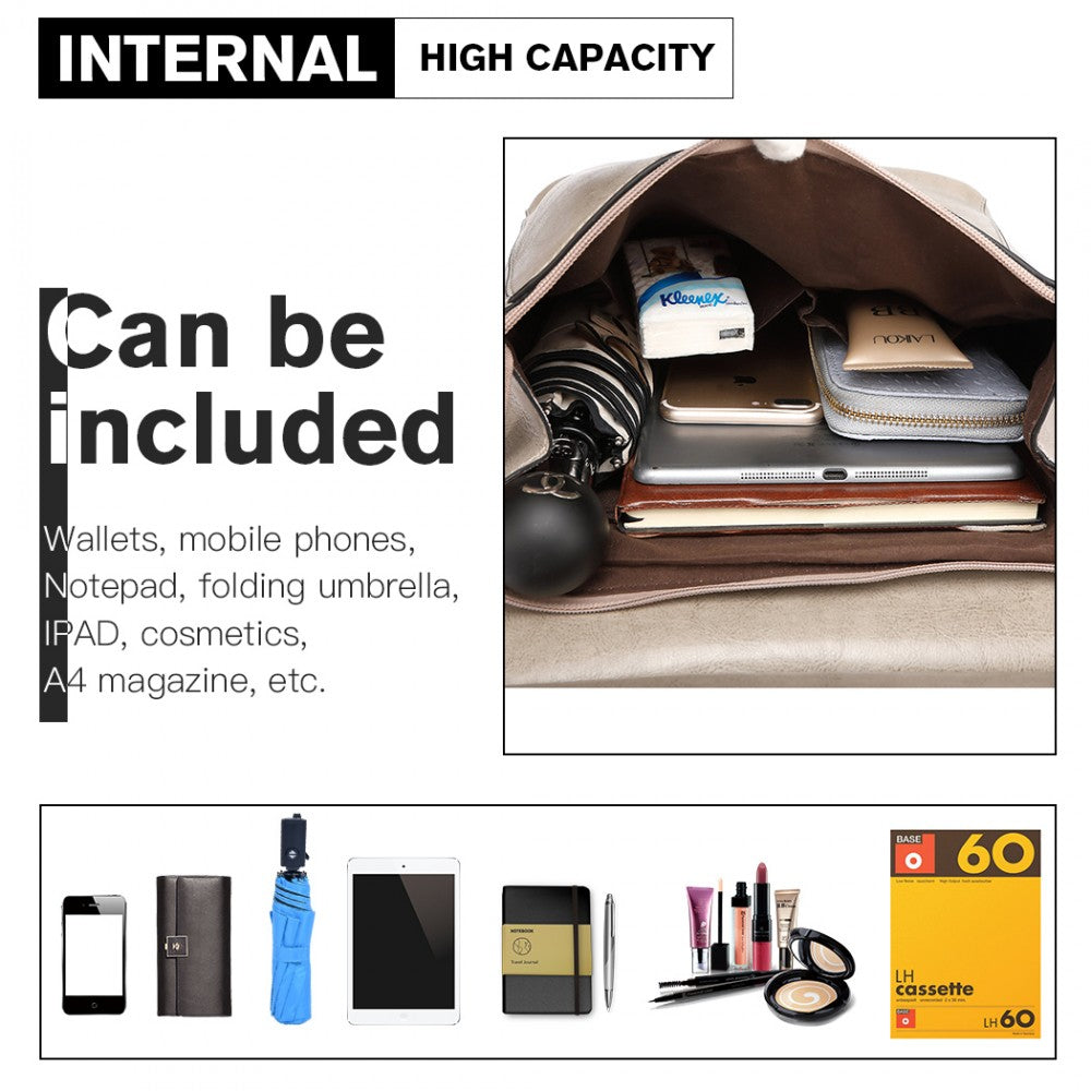 Miss Lulu Vintage Oil-Wax Faux Leather Backpack - Grey