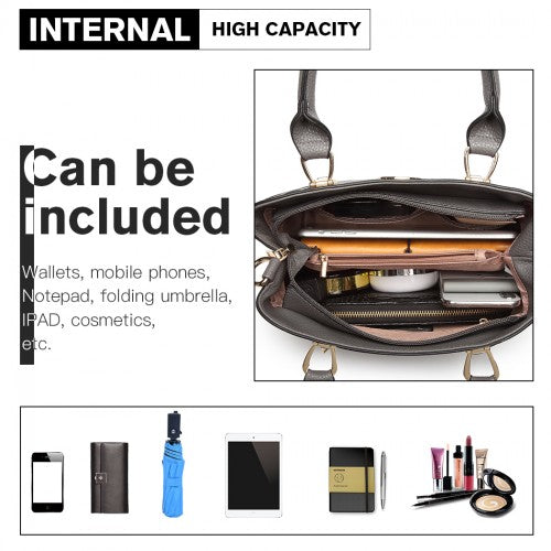 Miss Lulu Leather Look Weave Effect Shoulder Bag - Grey