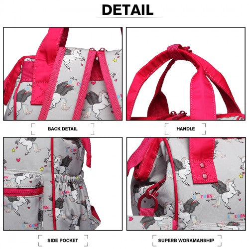 Miss Lulu Child's Unicorn Backpack With Pencil Case - Grey