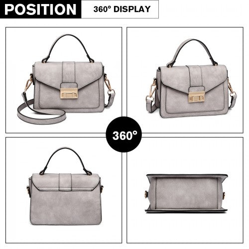 Miss Lulu Leather Look Midi Handbag - Grey