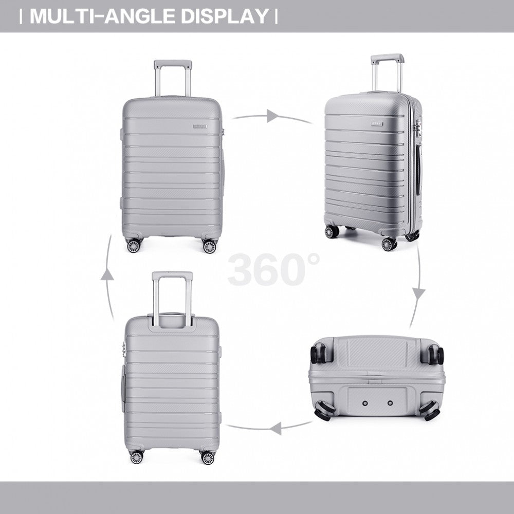 Kono Multi Texture Hard Shell PP Suitcase 3 Pieces Set - Classic Collection - Grey