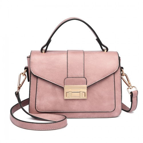 Miss Lulu Leather Look Midi Handbag - Pink