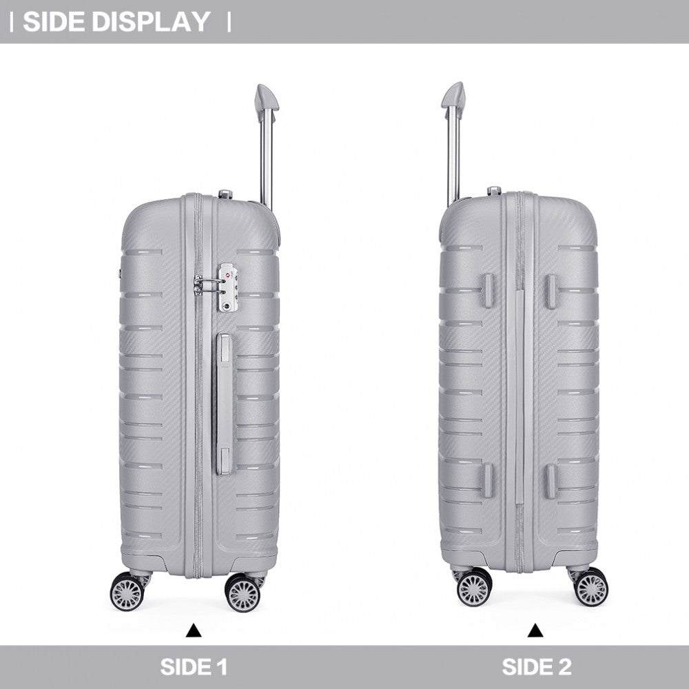 Kono Multi Texture Hard Shell PP Suitcase 3 Pieces Set - Classic Collection - Grey