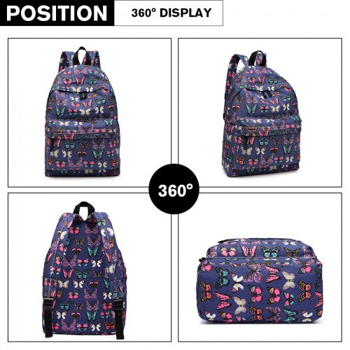 Miss Lulu Large Backpack Butterfly Navy