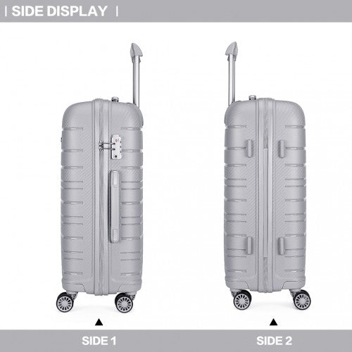 Kono Multi Texture Hard Shell PP Suitcase 3 Pieces Set - Classic Collection - Grey