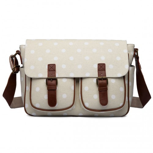 Miss Lulu Oilcloth Satchel Polka Dot - Beige
