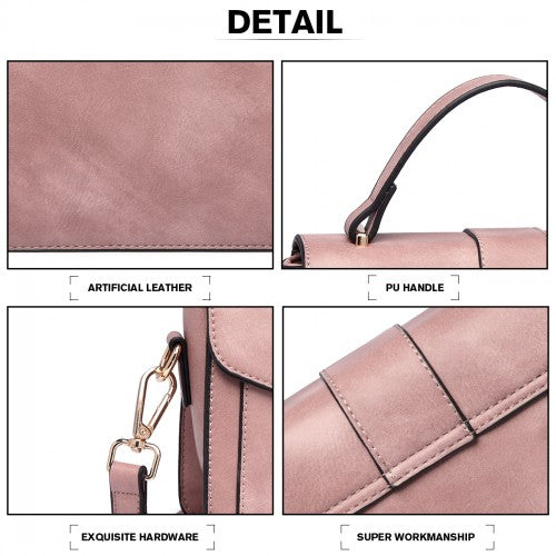 Miss Lulu Leather Look Midi Handbag - Pink