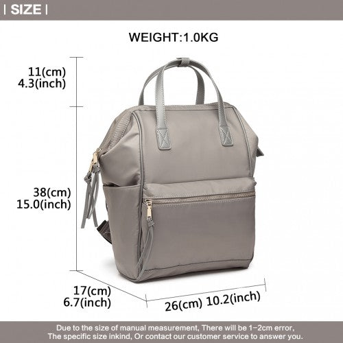 Miss Lulu Portable Waterproof Nylon Backpack School Bag Grey