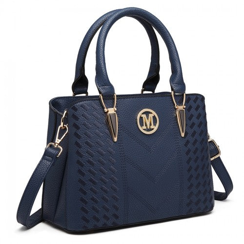 Miss Lulu Leather Look Weave Effect Shoulder Bag - Blue