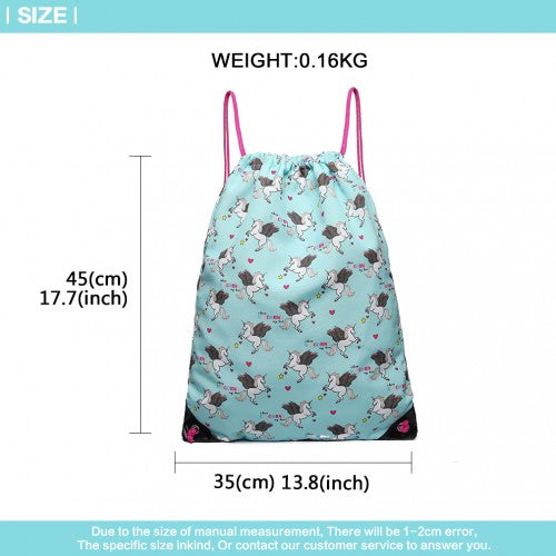 Miss Lulu Unicorn Print Drawstring Backpack - Blue